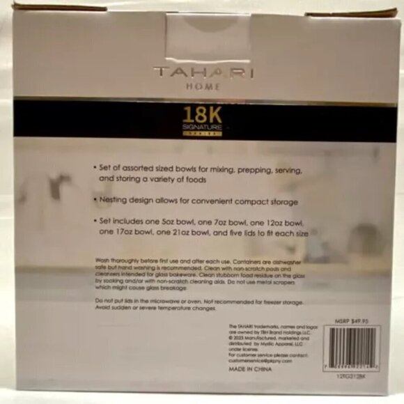 TAHARI Home Glass Nesting Prep Bowl Set Stackable 10-Pc Kitchen Cooking Baking - Picture 10 of 11